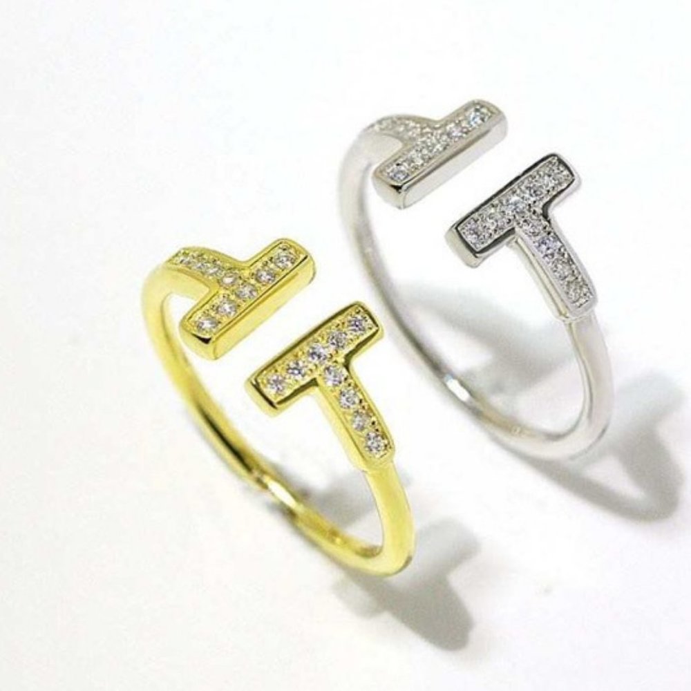 18k gold plated Sterling Silver T Shape ring